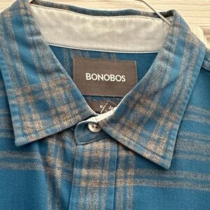 Bonobos Teal and Gray Plaid Casual Shirt